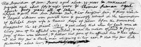 Sample of Hand of Samuel Parris