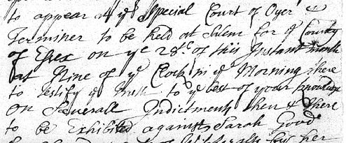 Sample of Hand of Stephen Sewall